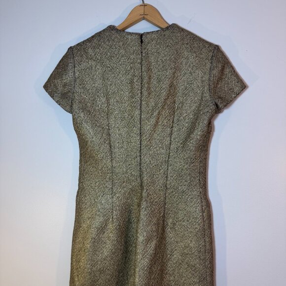 Michael Kors Womens Sheath tweed Dress Tan Metallic Pockets Short Sleeve - Sz 4 - Picture 9 of 9